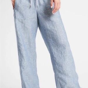 Athleta Blue Linen Pants wide leg casual size 6 NWOT